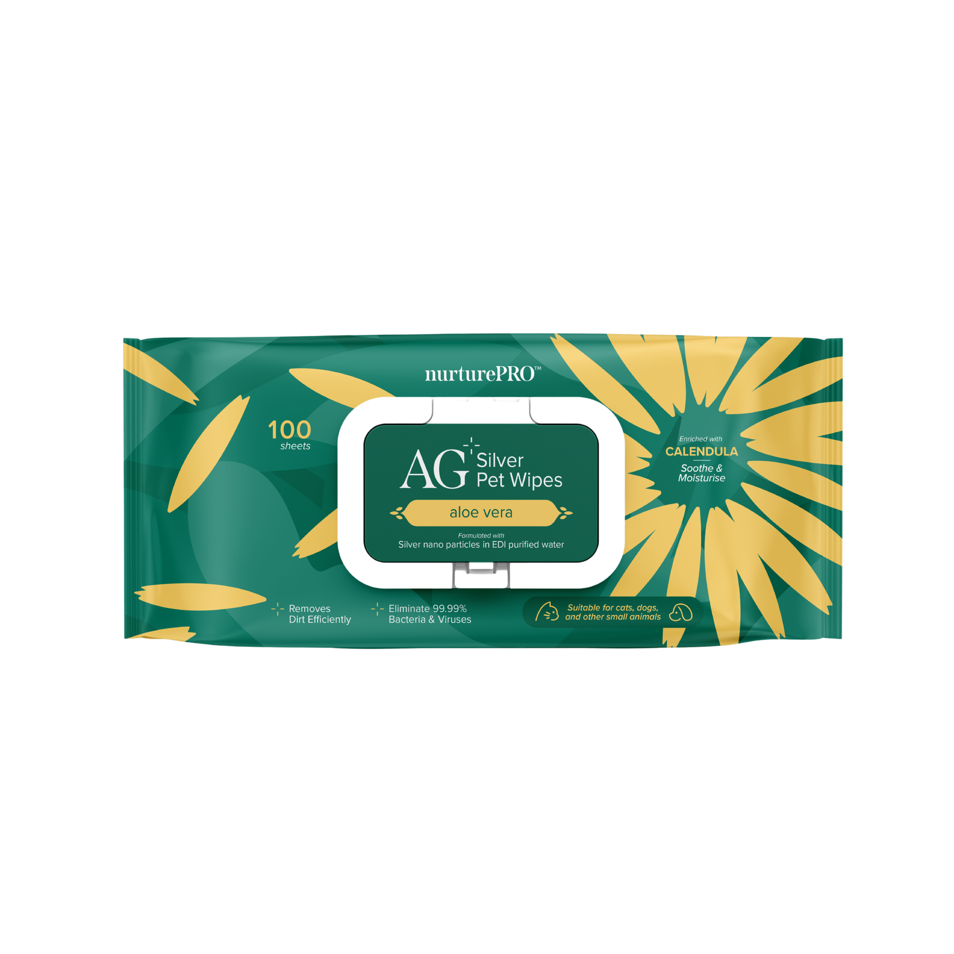 NURTUREPRO AG+ Silver Pet Wipes - 100pcs Aloe Vera for cats