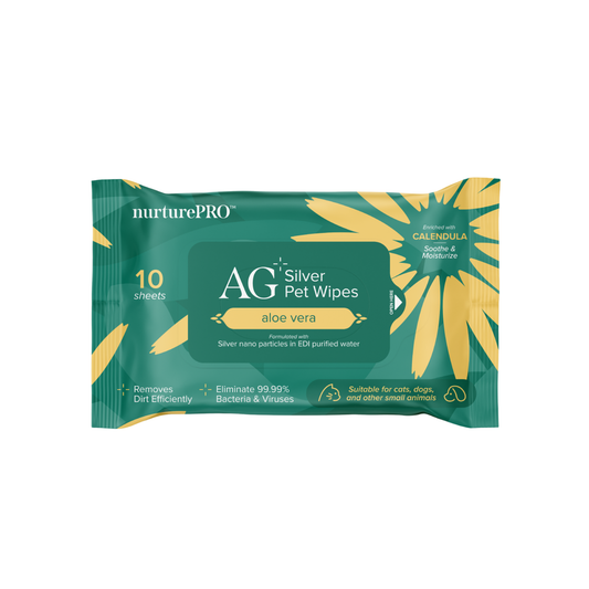 NURTUREPRO AG+ Silver Pet Wipes - 10pcs Aloe Vera for cats