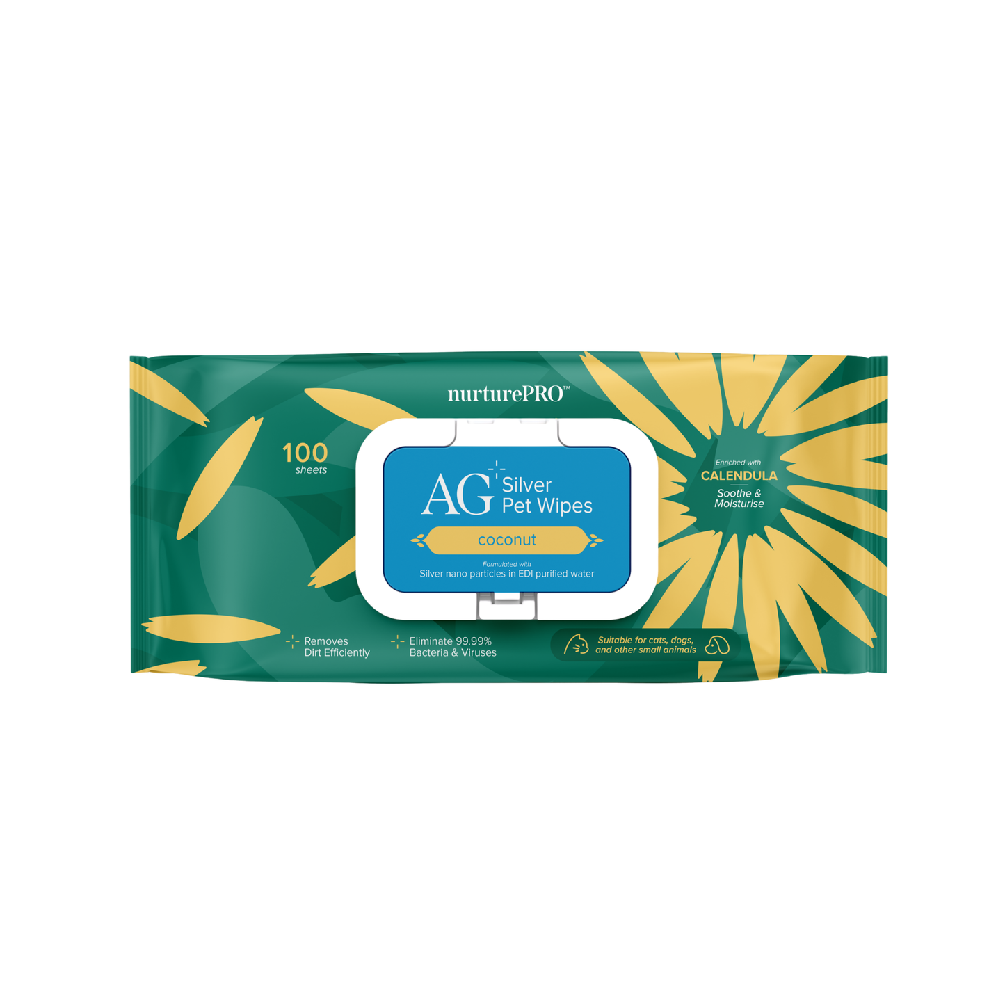 NURTUREPRO AG+ Silver Pet Wipes - 100pcs Coconut for cats
