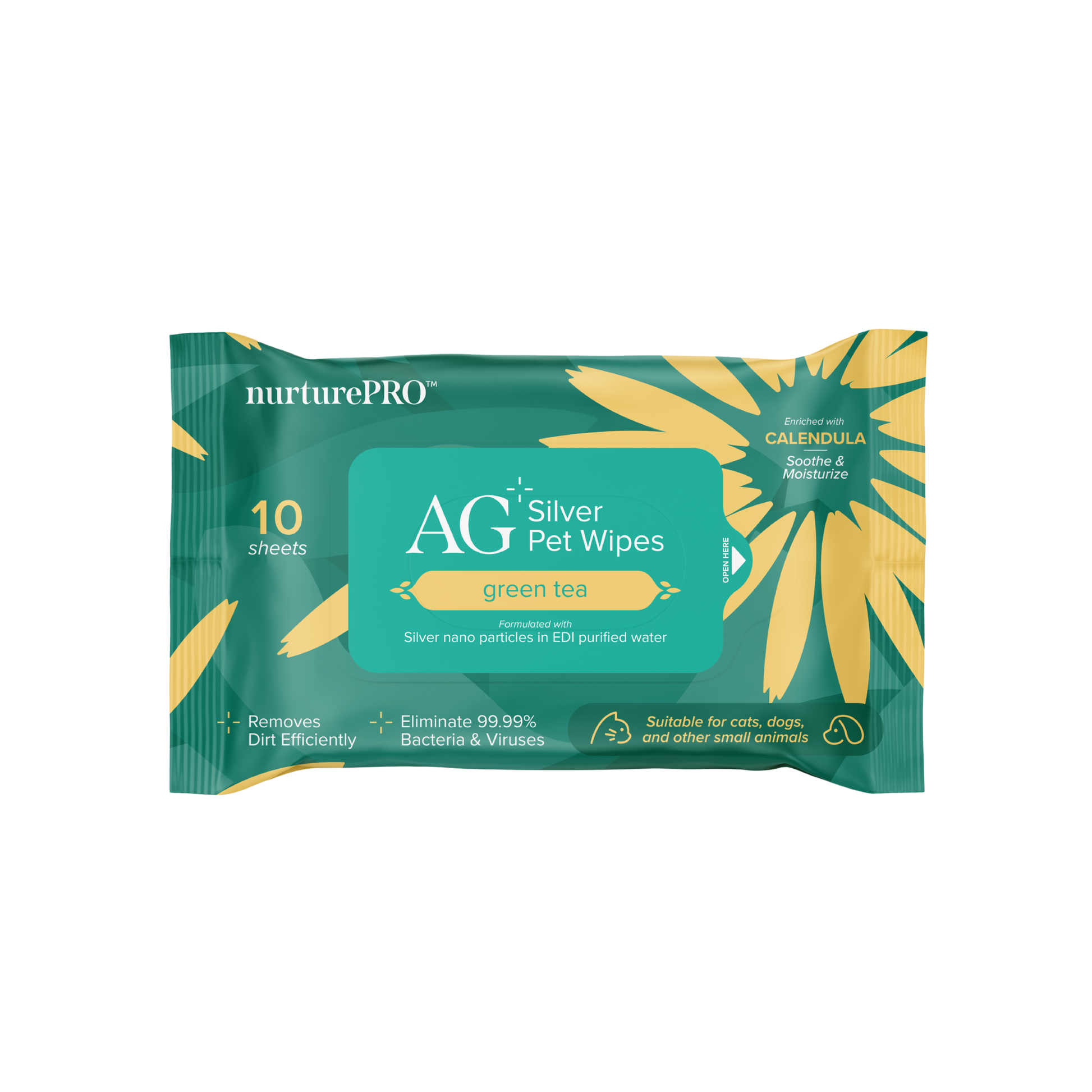 NURTUREPRO AG+ Silver Pet Wipes - 10pcs Green Tea for cats