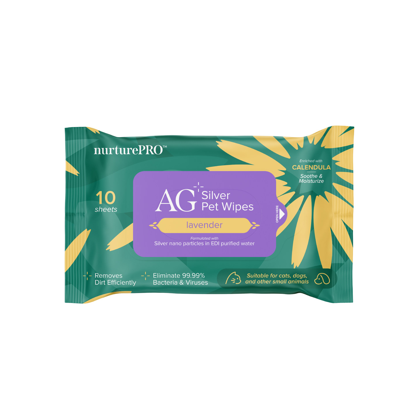 NURTUREPRO AG+ Silver Pet Wipes - 10pcs Lavender for cats
