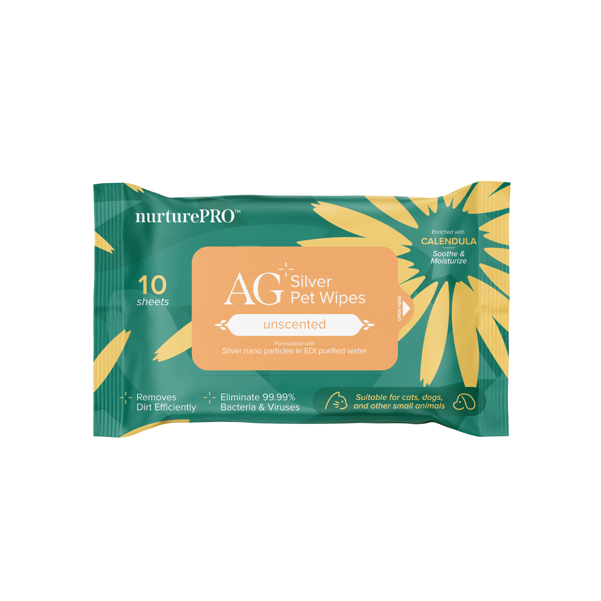 NURTUREPRO AG+ Silver Pet Wipes - 10pcs Unscented for cats