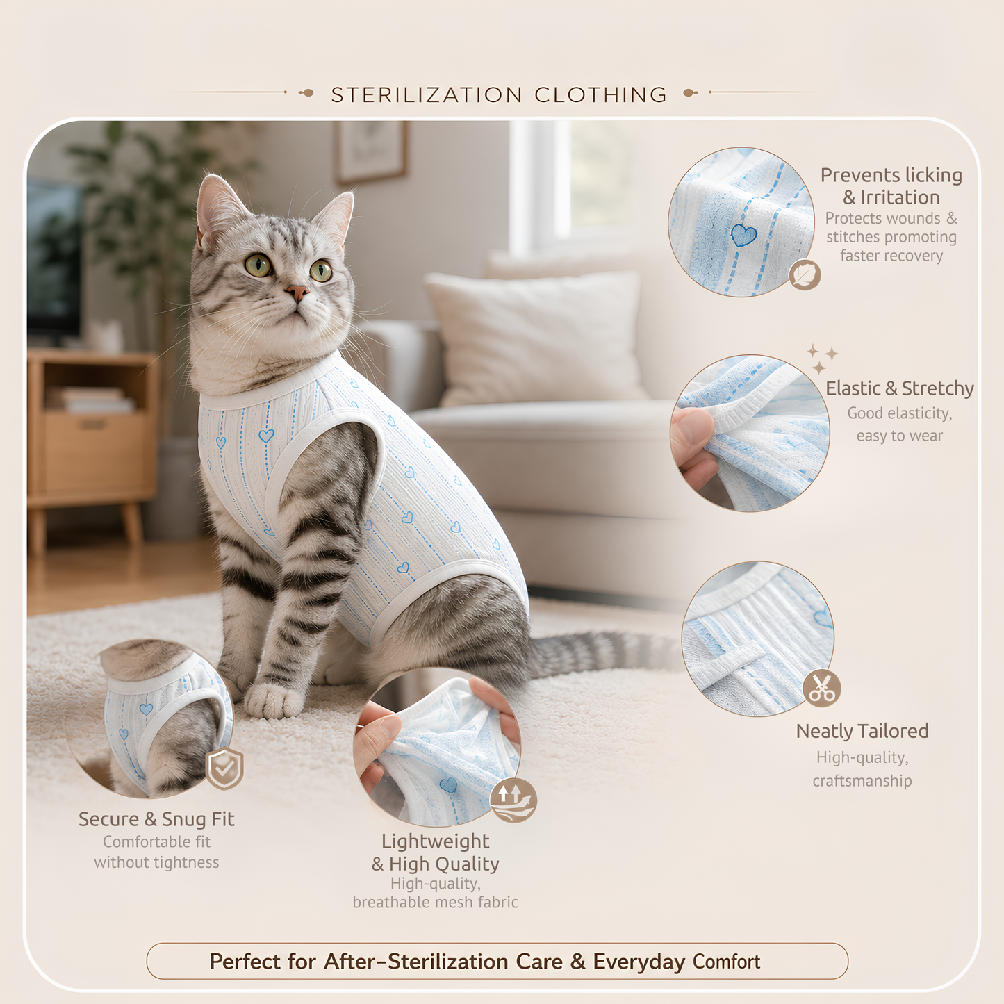 CATMANIA Recovery Suit - Blue Hearts - for cats