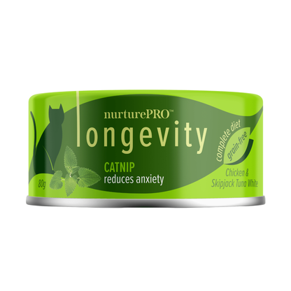 NURTUREPRO Longevity: Chicken & Skipjack Tuna White Meat - 80g Catnip for cats