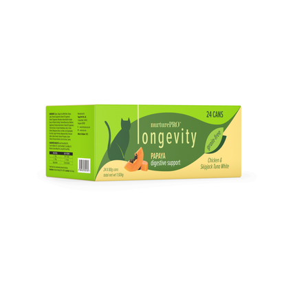 NURTUREPRO Longevity: Chicken & Skipjack Tuna White Meat - Box of 24 cans Papaya for cats