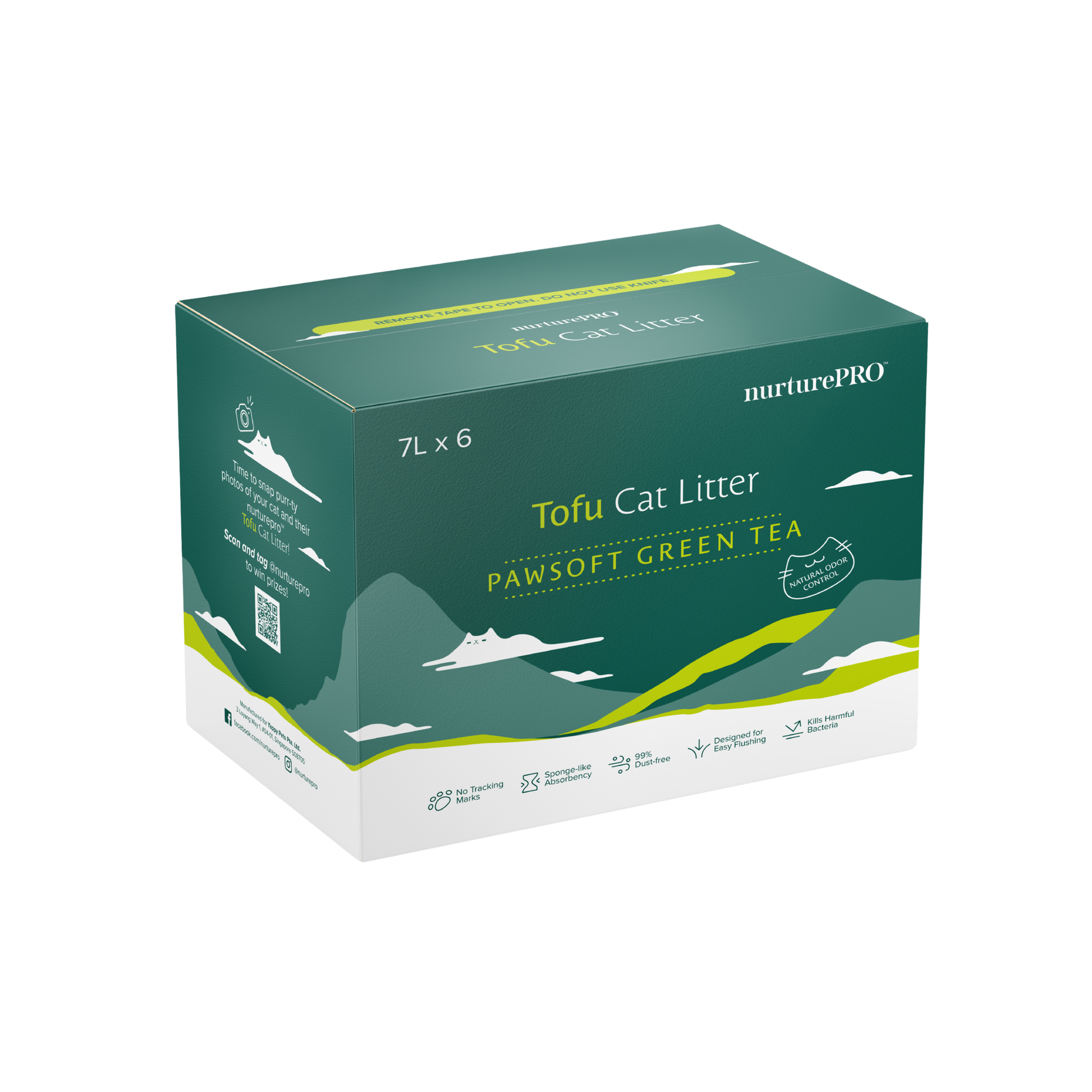 NURTUREPRO Tofu Cat Litter - Pawsoft Green Tea Box of 6 bags for cats