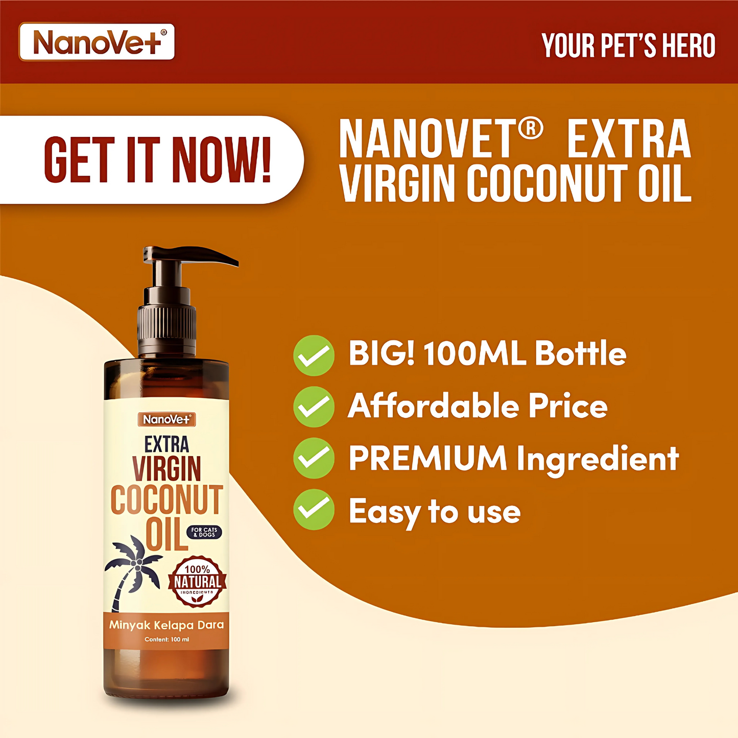 NANOVET+ Extra Virgin Coconut Oil - for cats