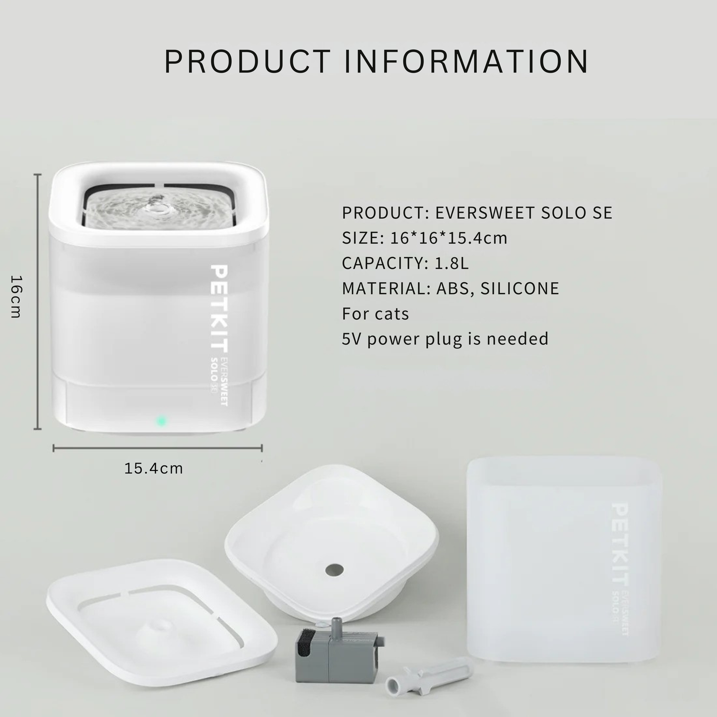 PETKIT Eversweet Solo SE Smart Water Fountain (Wireless Pump) - for cats